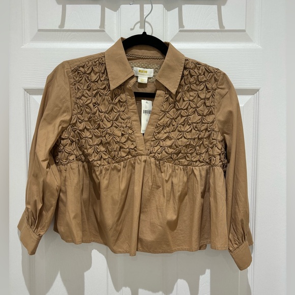 Anthropologie Maeve Smocked Cropped Top size XS NWT - Picture 1 of 8